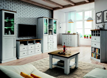 Wall unit Living room Set Display case Lowboard Wall shelf 3-piece set Wall units Wood new
